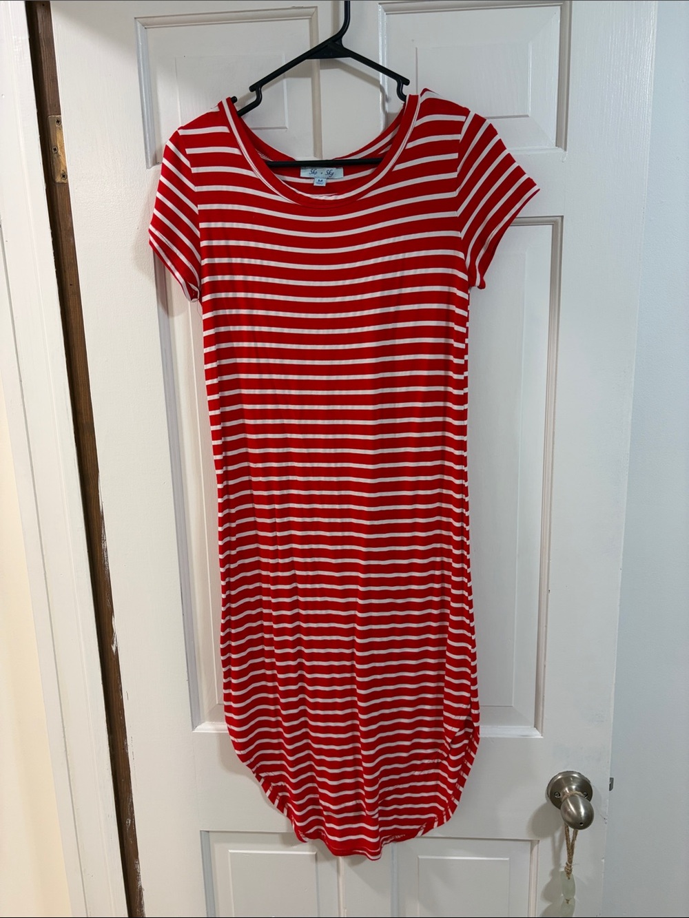 She + Sky Red and White Striped Midi Dress